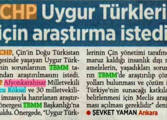 CHP Uygur Türkleri için araştırma istedi